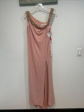 Mac Duggal Blush Pink Gown with Gold Sequin Straps maxi length women’s 12 new